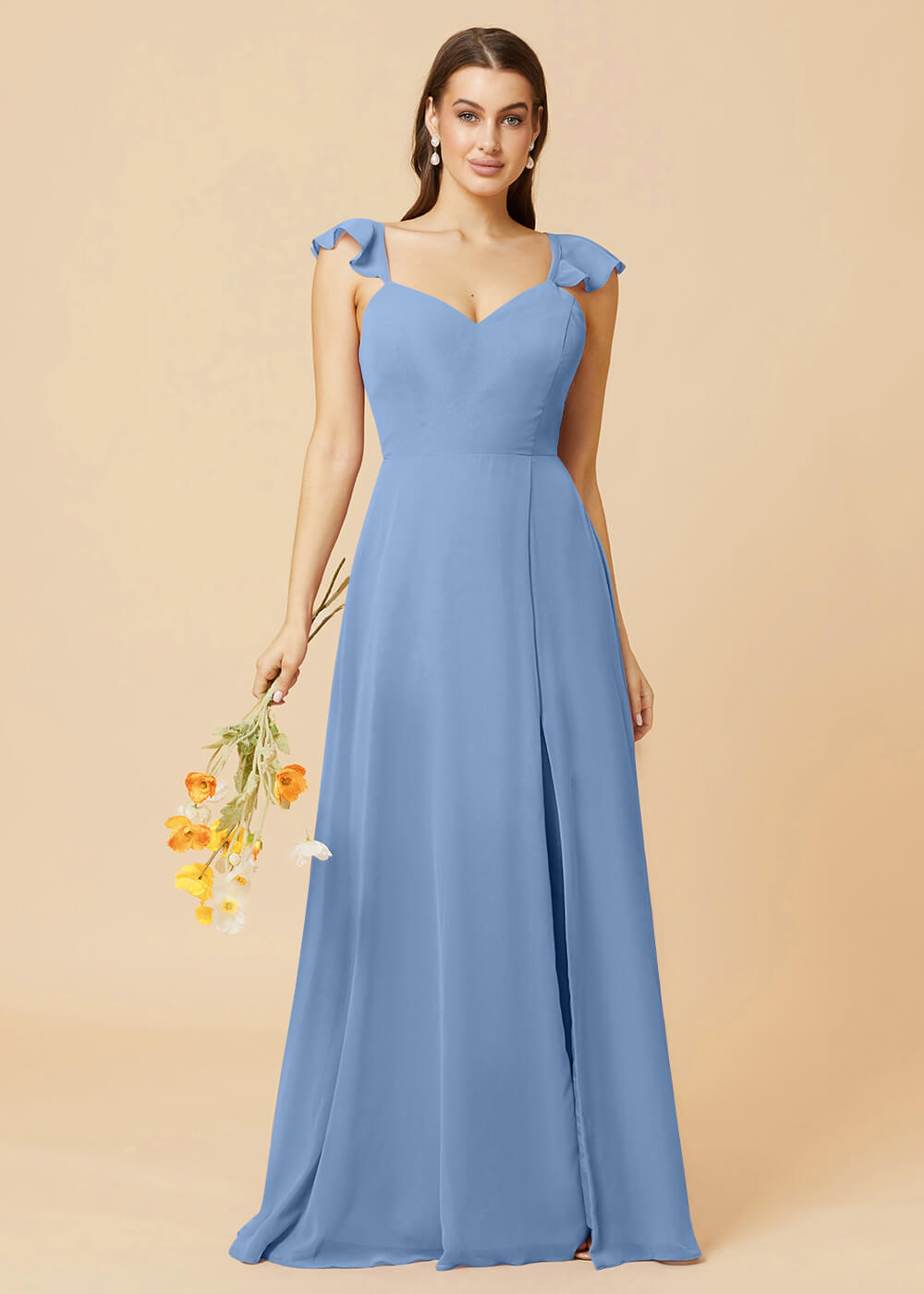 V-neck Tie Back Strap A-line Chiffon Bridesmaid Dress