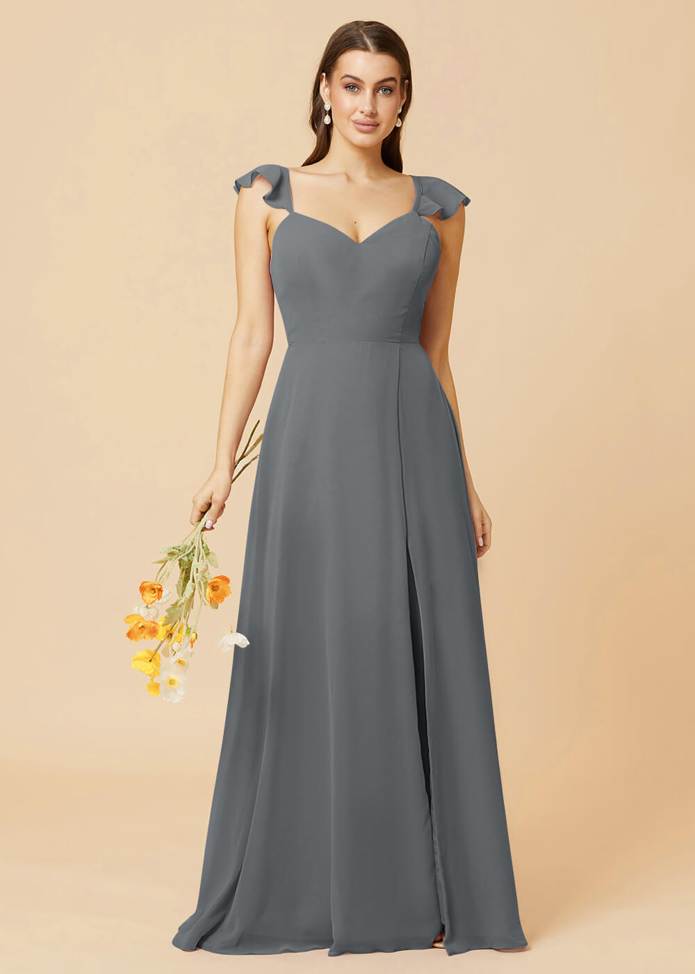 V-neck Tie Back Strap A-line Chiffon Bridesmaid Dress