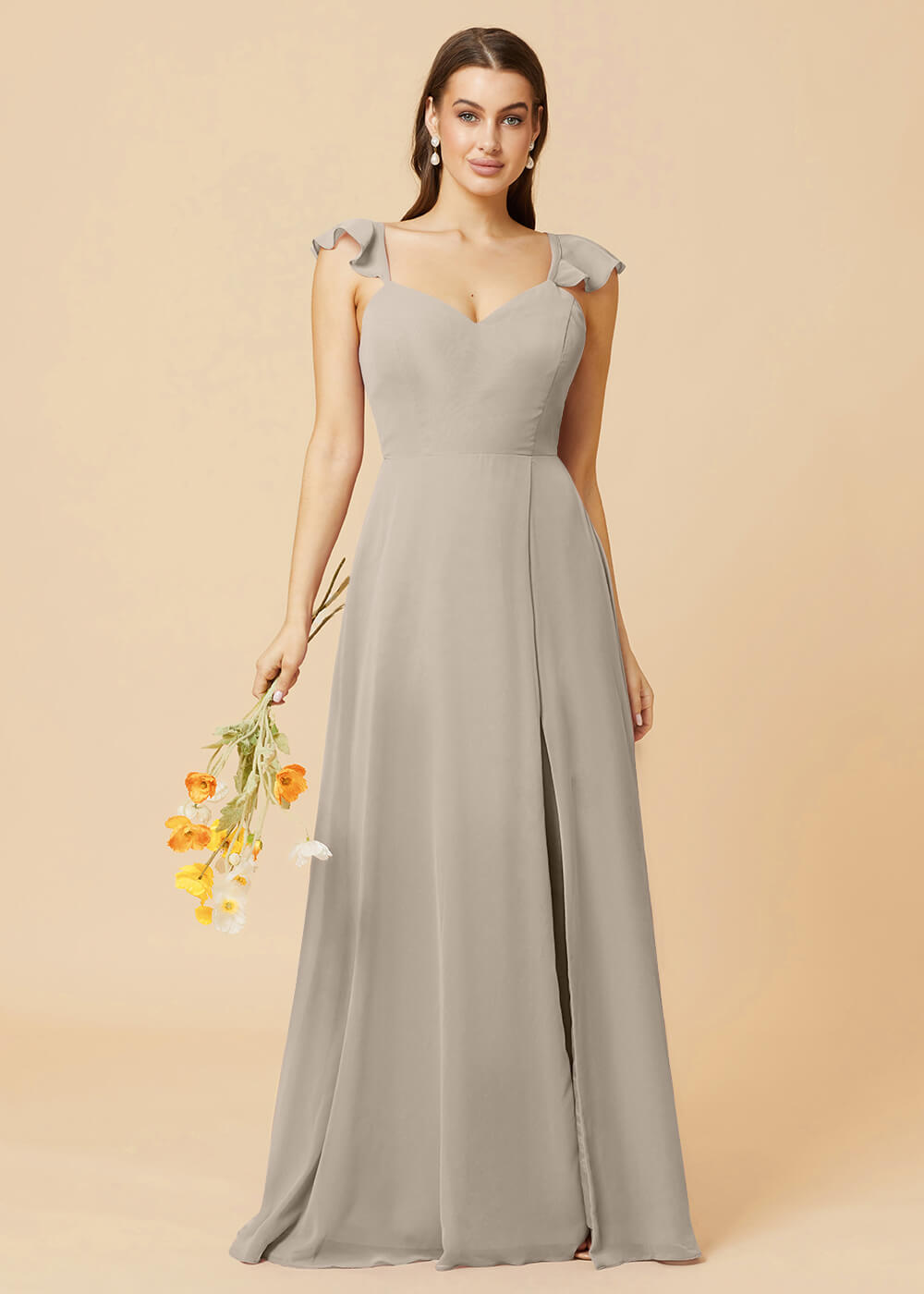 V-neck Tie Back Strap A-line Chiffon Bridesmaid Dress
