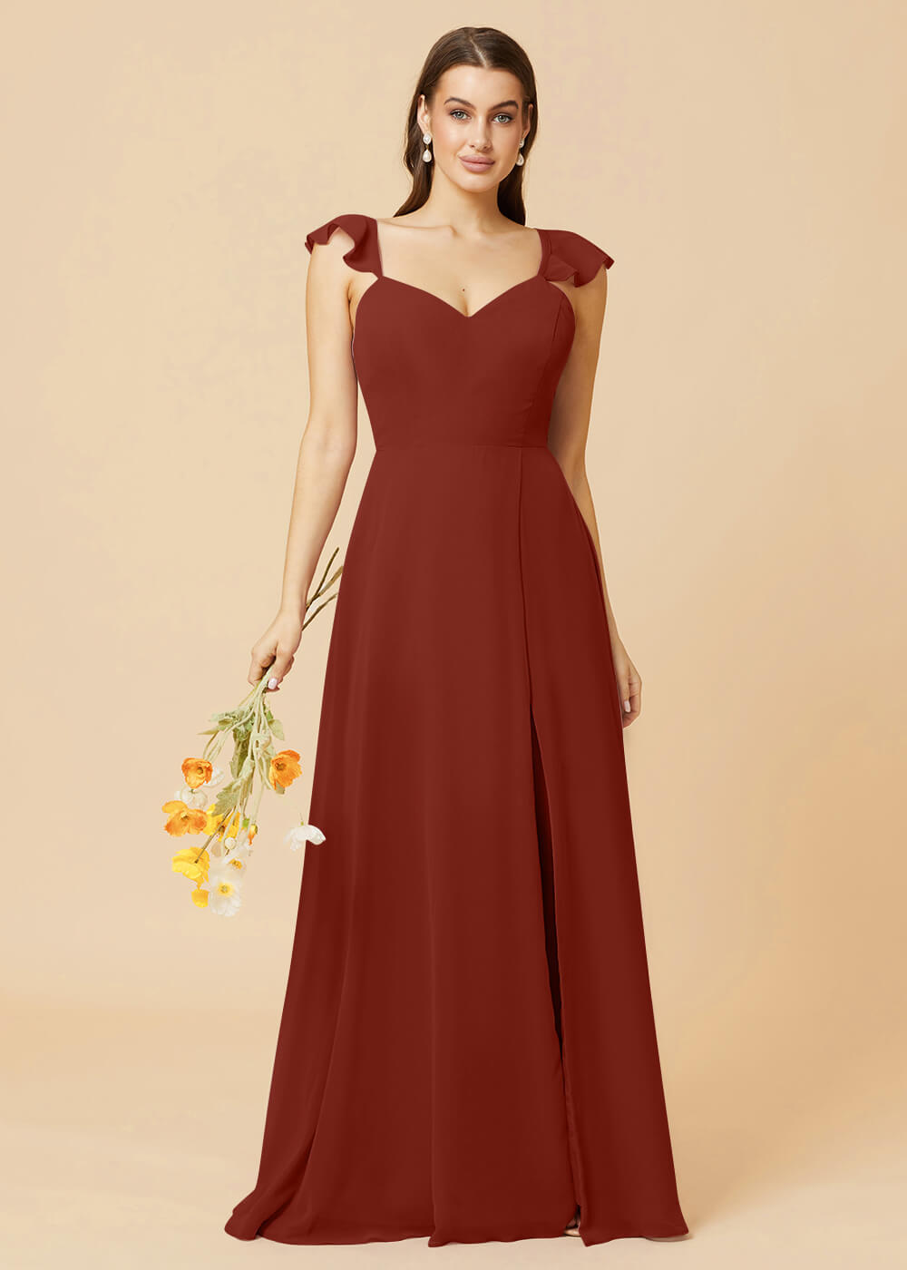 V-neck Tie Back Strap A-line Chiffon Bridesmaid Dress