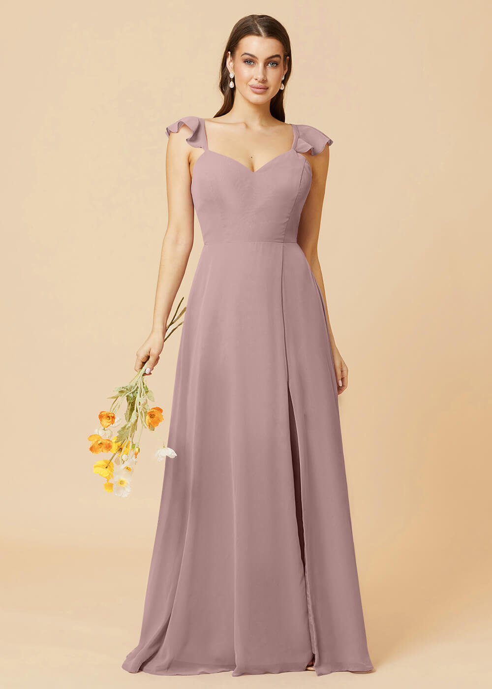 V-neck Tie Back Strap A-line Chiffon Bridesmaid Dress