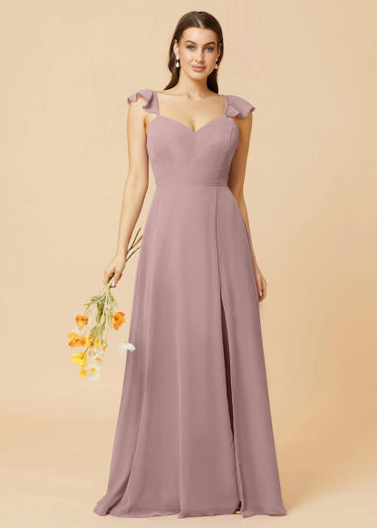 V-neck Tie Back Strap A-line Chiffon Bridesmaid Dress