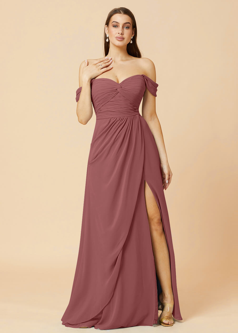 Off the Shoulder Pleated Chiffon A-line Bridesmaid Dress