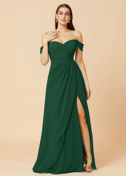 Off the Shoulder Pleated Chiffon A-line Bridesmaid Dress