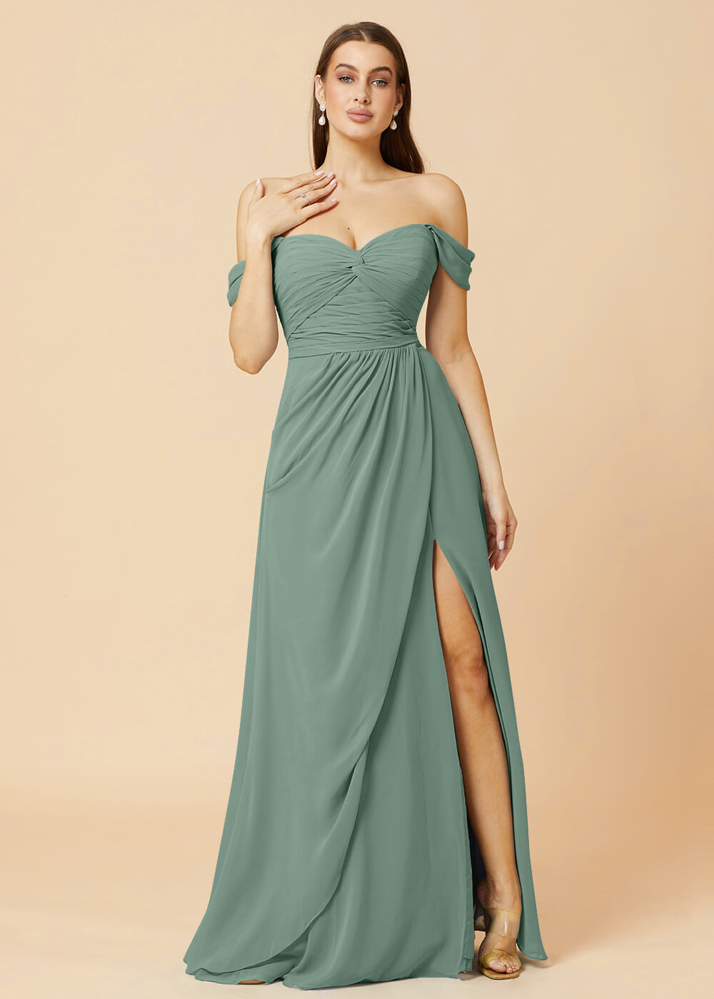 Off the Shoulder Pleated Chiffon A-line Bridesmaid Dress