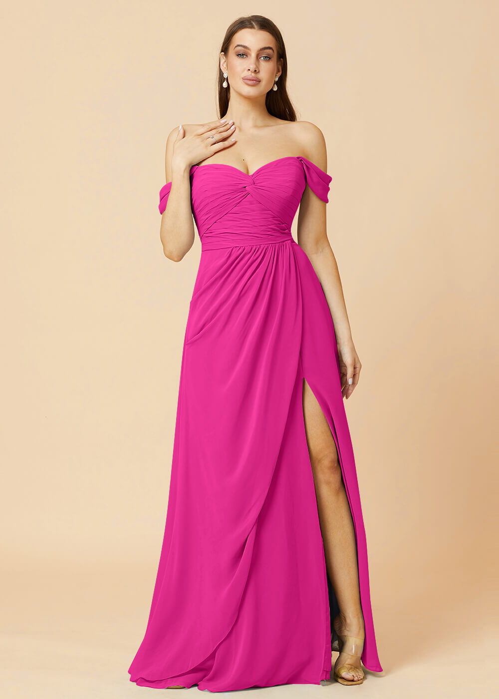 Off the Shoulder Pleated Chiffon A-line Bridesmaid Dress