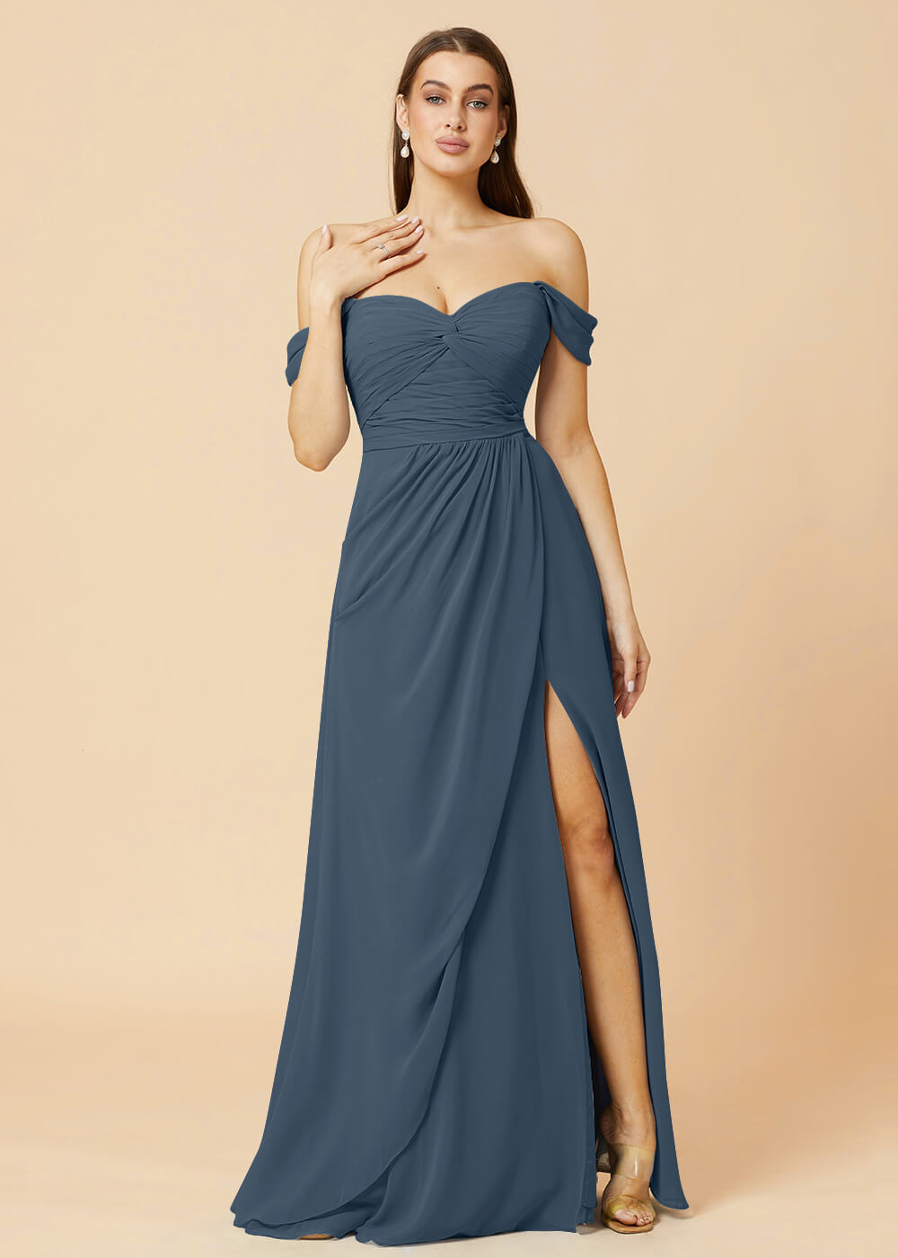 Off the Shoulder Pleated Chiffon A-line Bridesmaid Dress