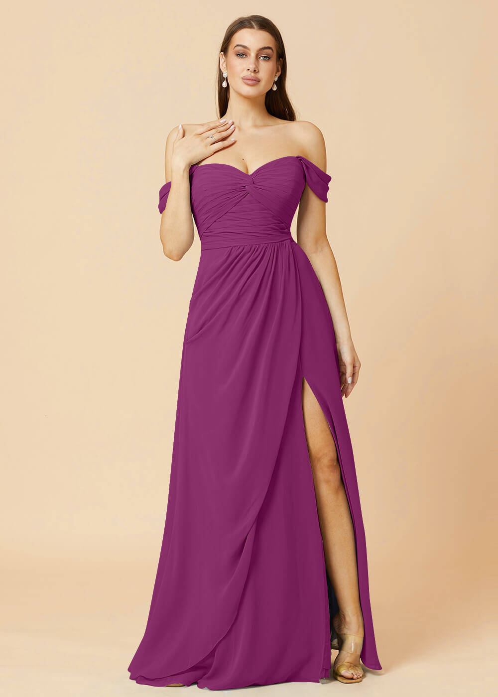 Off the Shoulder Pleated Chiffon A-line Bridesmaid Dress