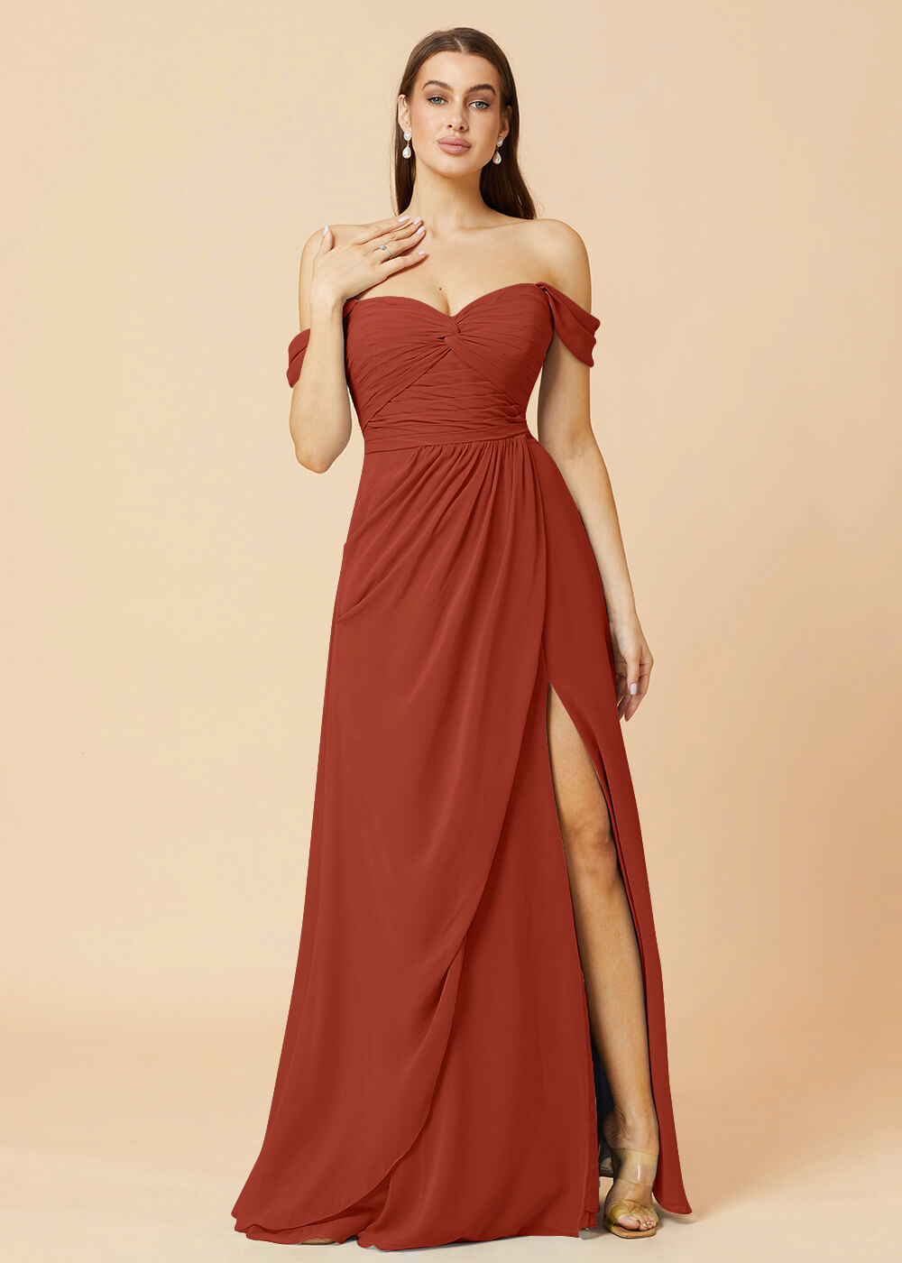 Off the Shoulder Pleated Chiffon A-line Bridesmaid Dress