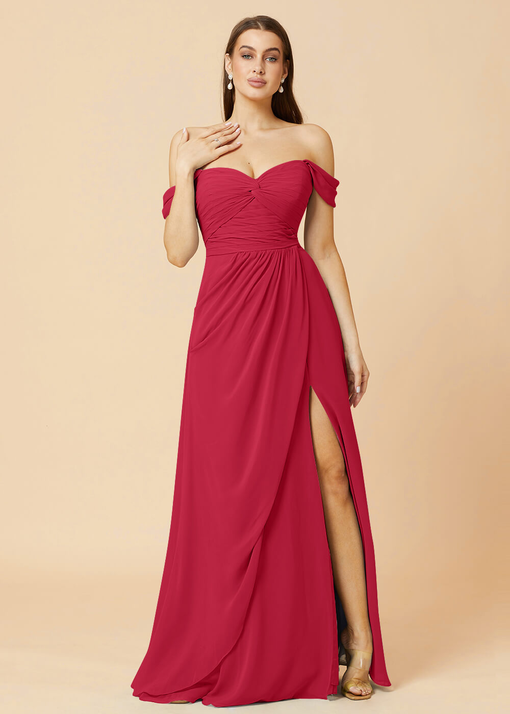 Off the Shoulder Pleated Chiffon A-line Bridesmaid Dress