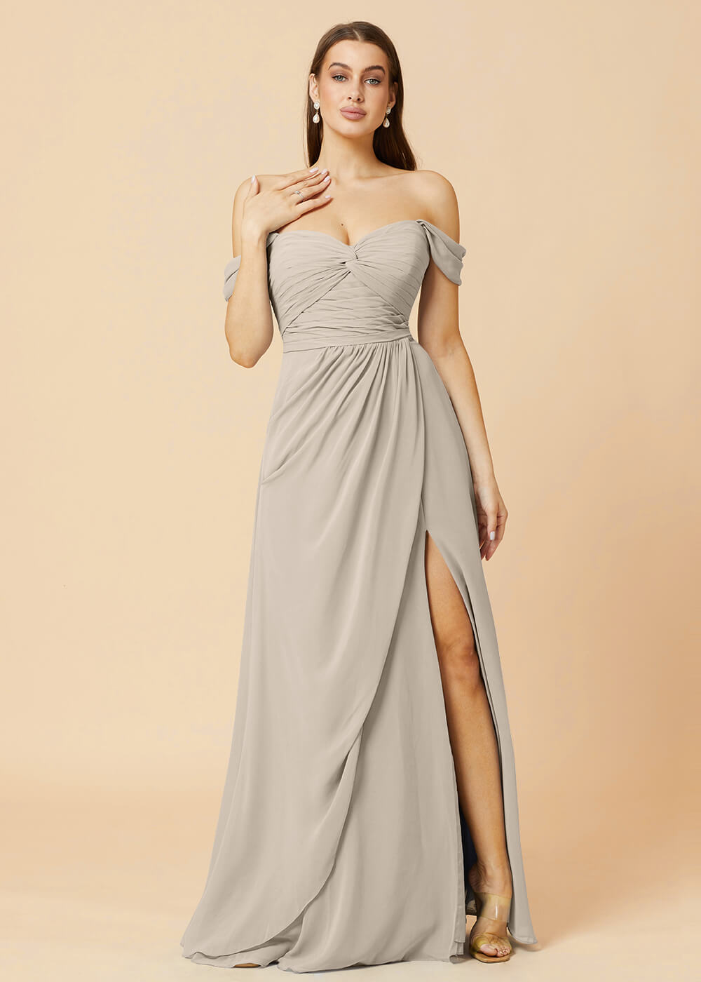 Off the Shoulder Pleated Chiffon A-line Bridesmaid Dress