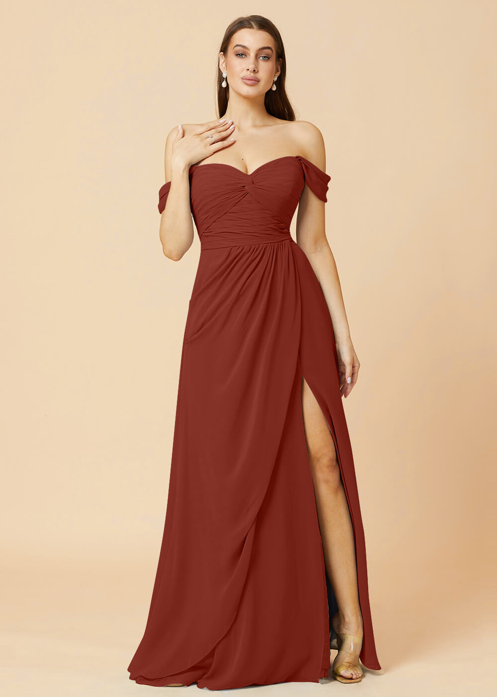 Off the Shoulder Pleated Chiffon A-line Bridesmaid Dress