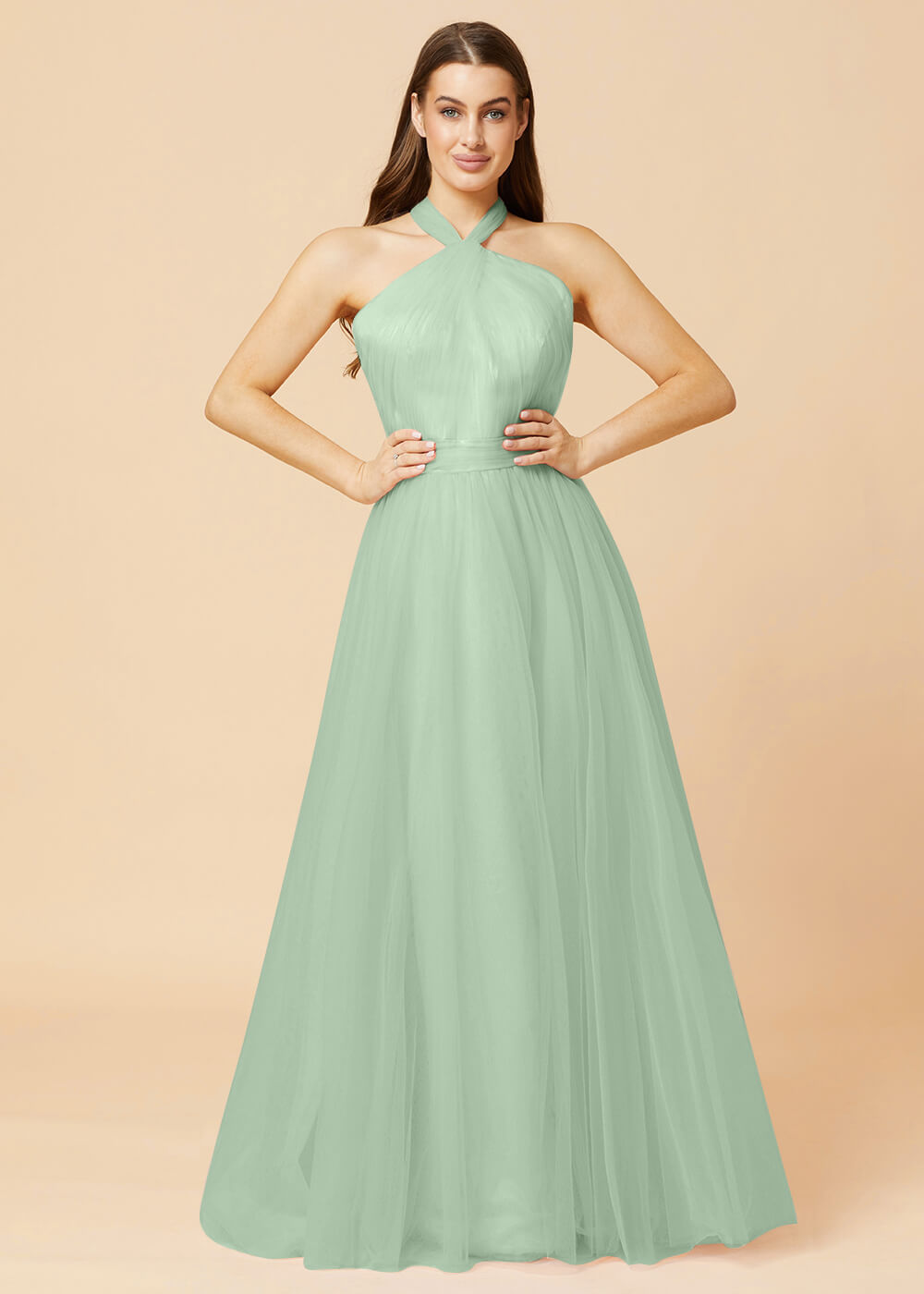 Halter Neck A-line Tulle Bridesmaid Dress
