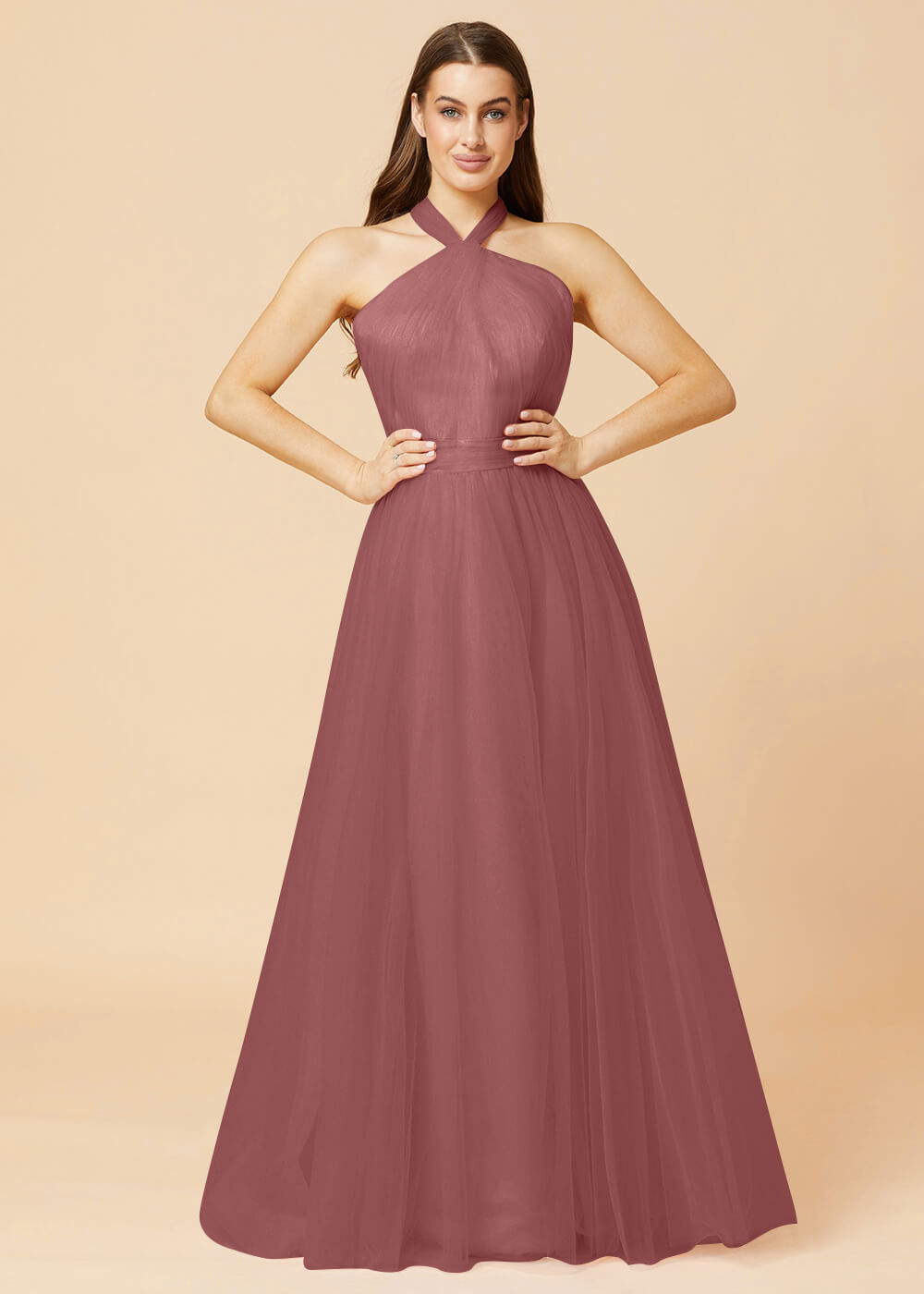Halter Neck A-line Tulle Bridesmaid Dress