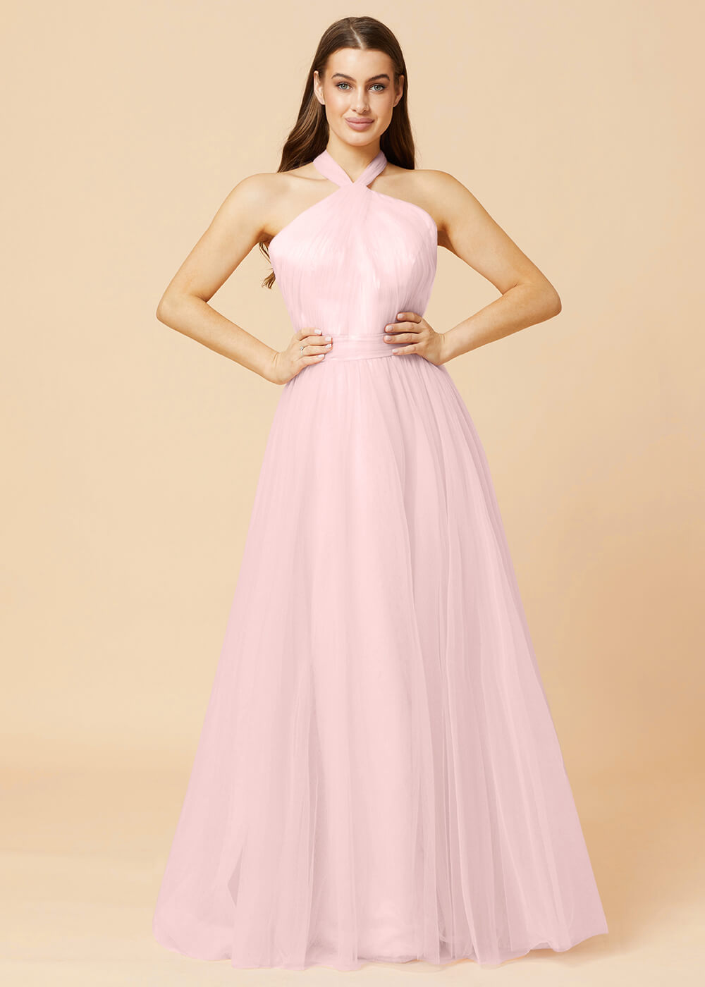Halter Neck A-line Tulle Bridesmaid Dress