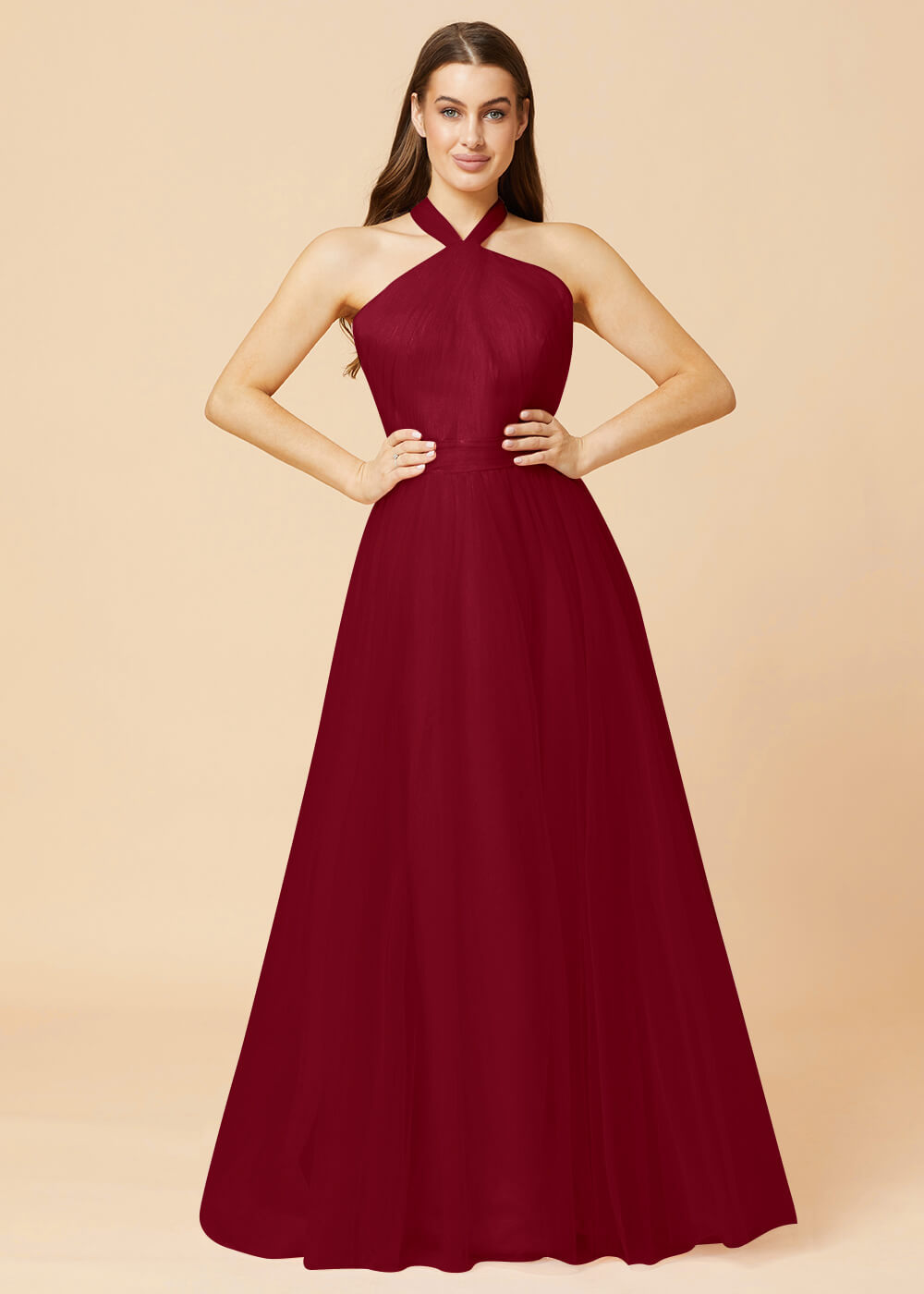 Halter Neck A-line Tulle Bridesmaid Dress