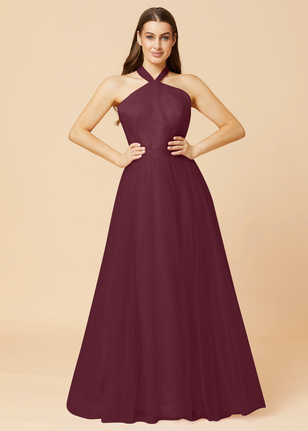 Halter Neck A-line Tulle Bridesmaid Dress