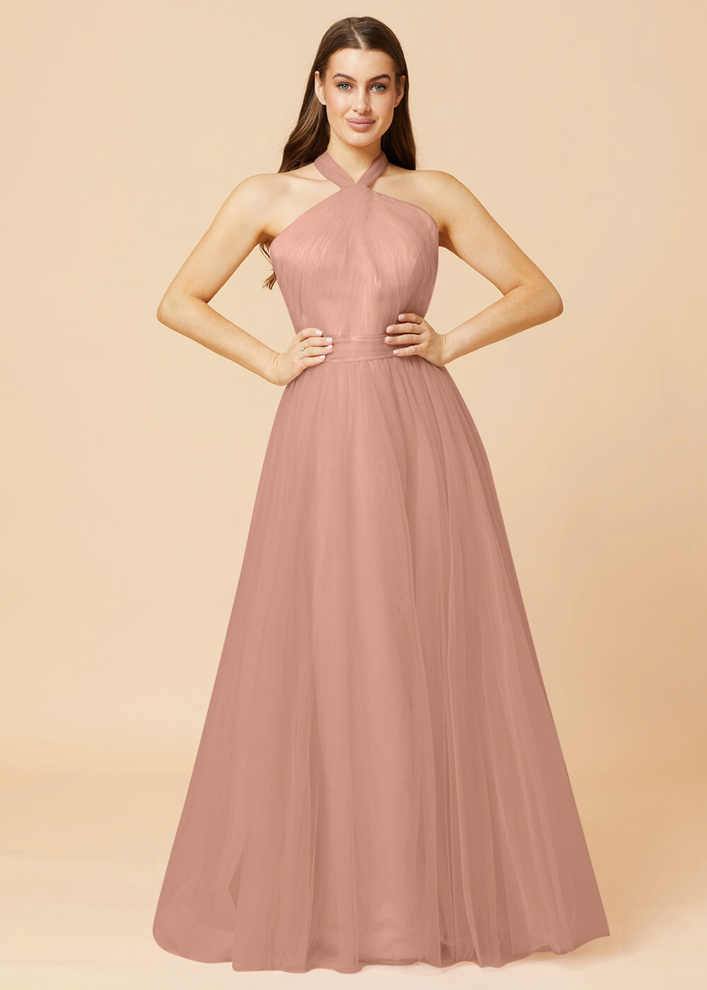 Halter Neck A-line Tulle Bridesmaid Dress