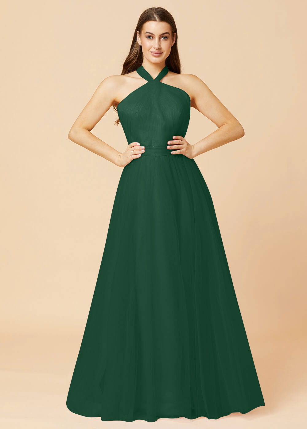 Halter Neck A-line Tulle Bridesmaid Dress