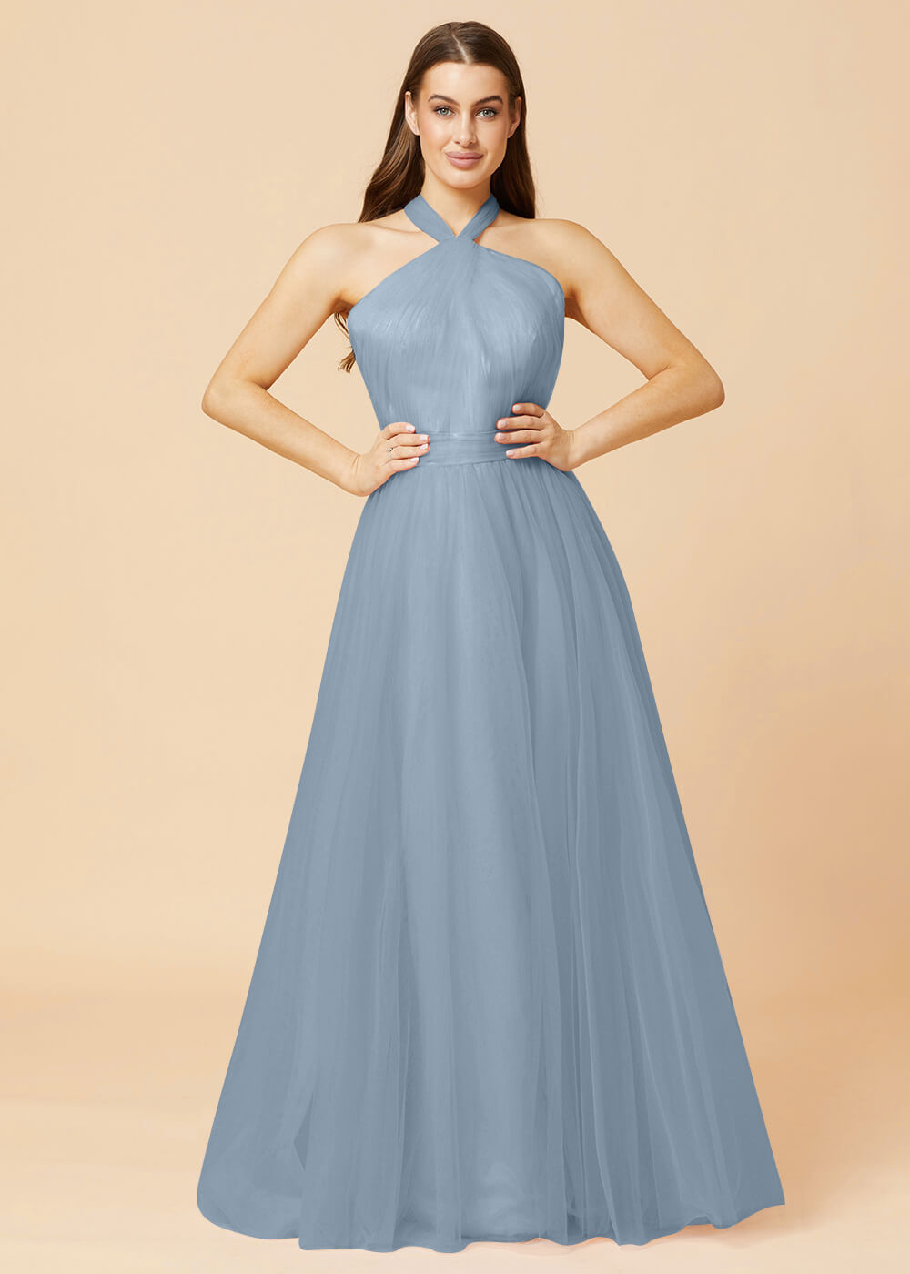 Halter Neck A-line Tulle Bridesmaid Dress