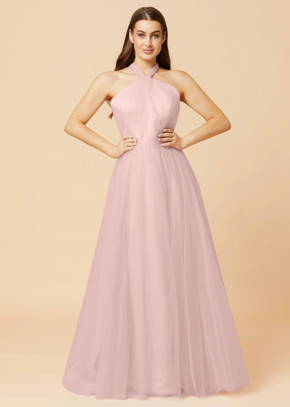 Halter Neck A-line Tulle Bridesmaid Dress