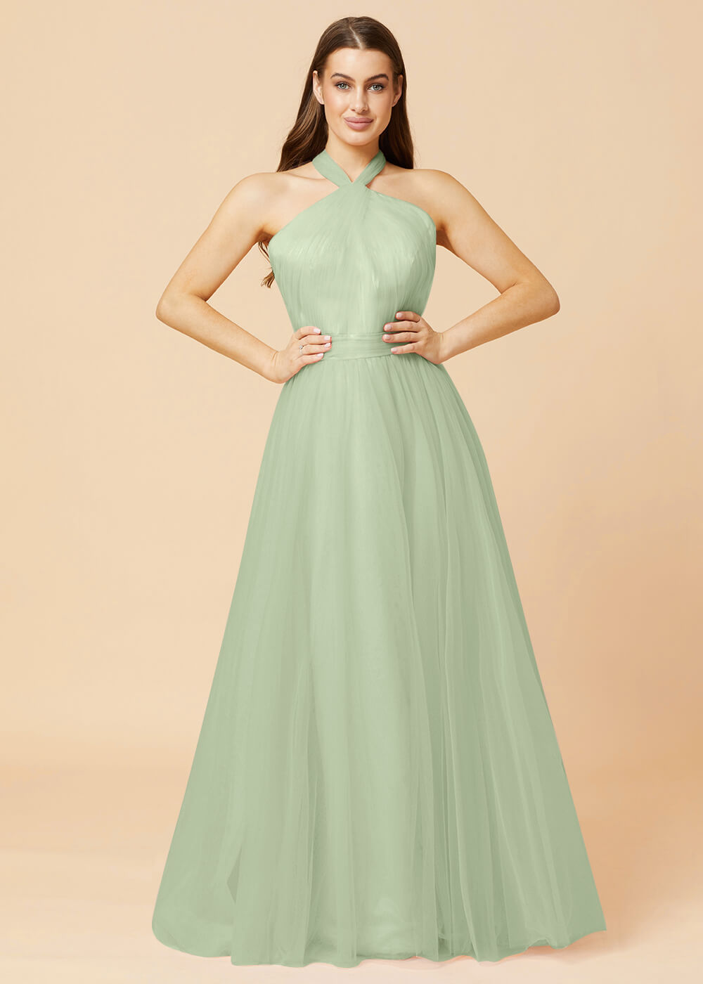 Halter Neck A-line Tulle Bridesmaid Dress