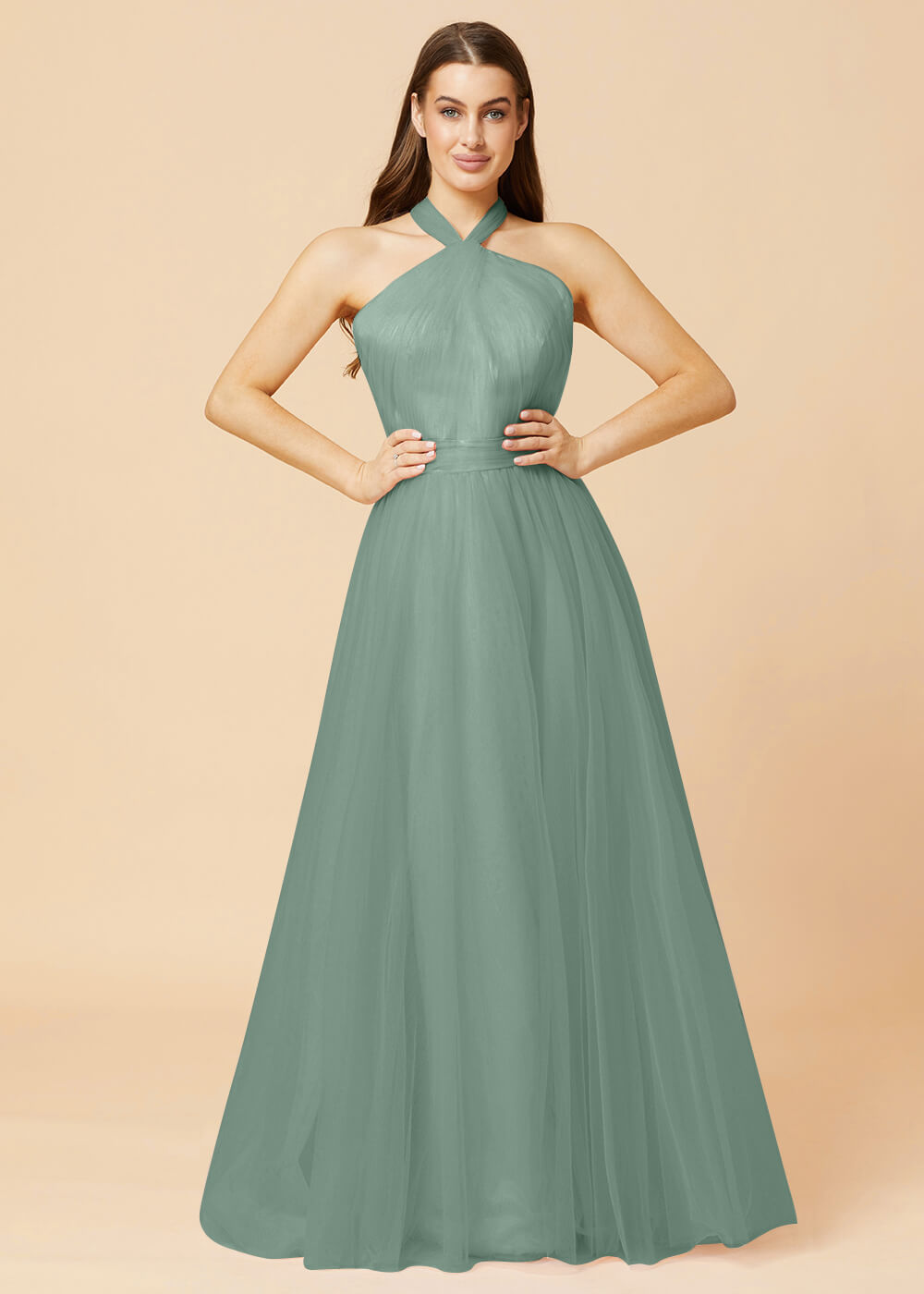 Halter Neck A-line Tulle Bridesmaid Dress