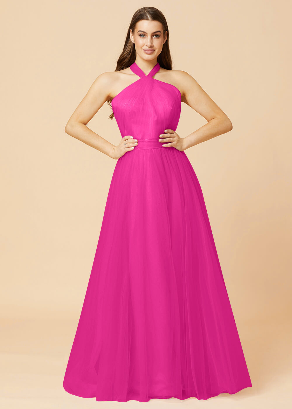 Halter Neck A-line Tulle Bridesmaid Dress