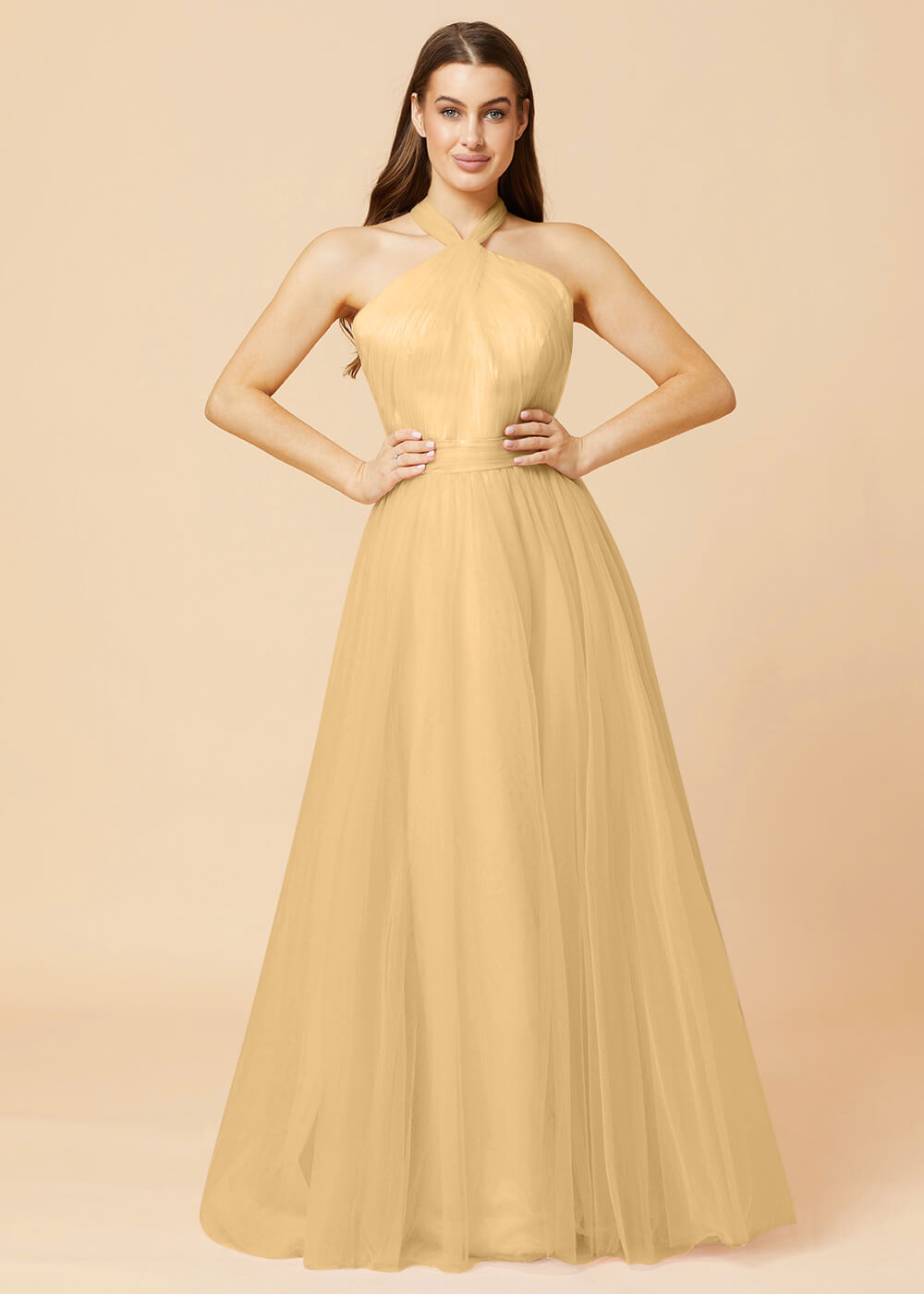 Halter Neck A-line Tulle Bridesmaid Dress