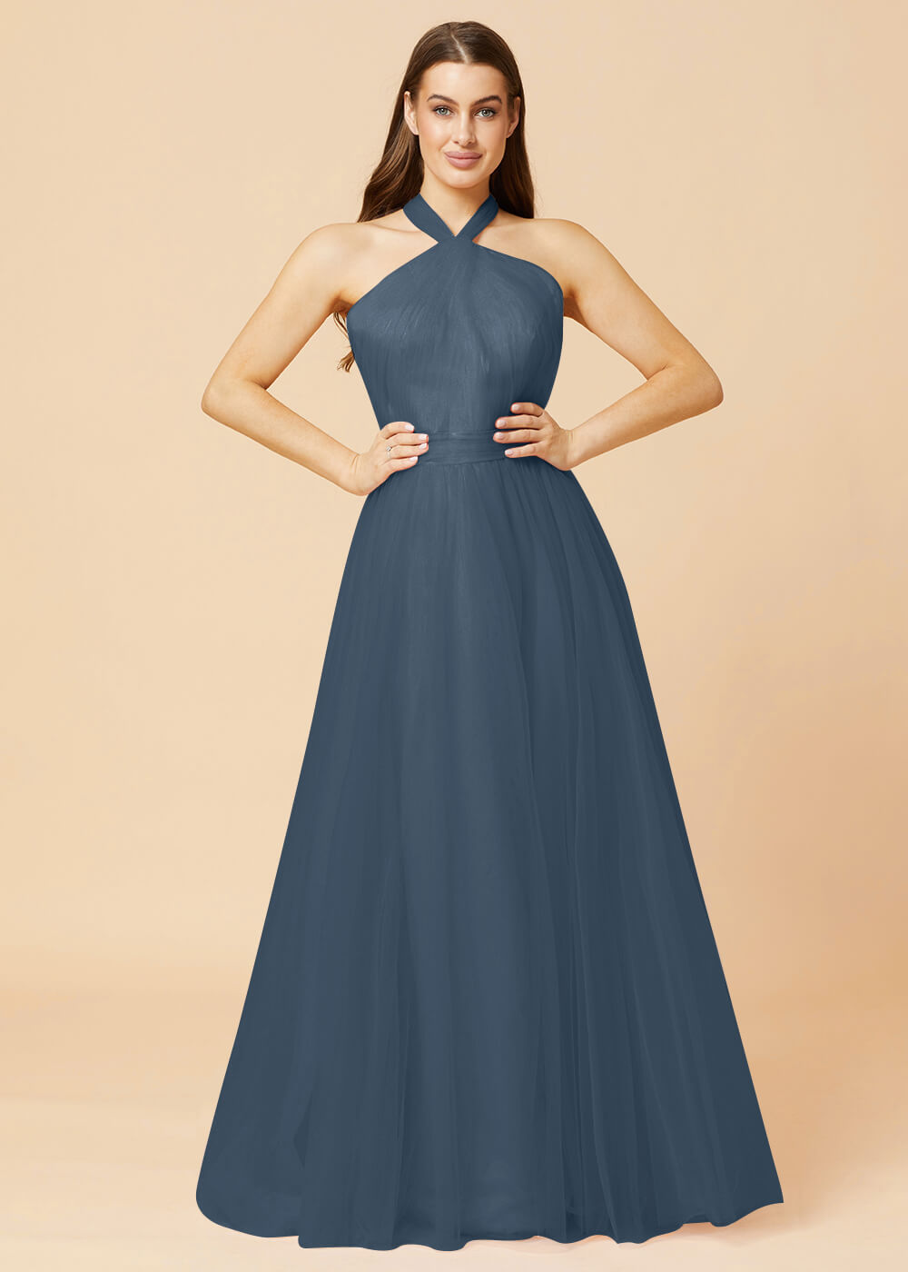 Halter Neck A-line Tulle Bridesmaid Dress
