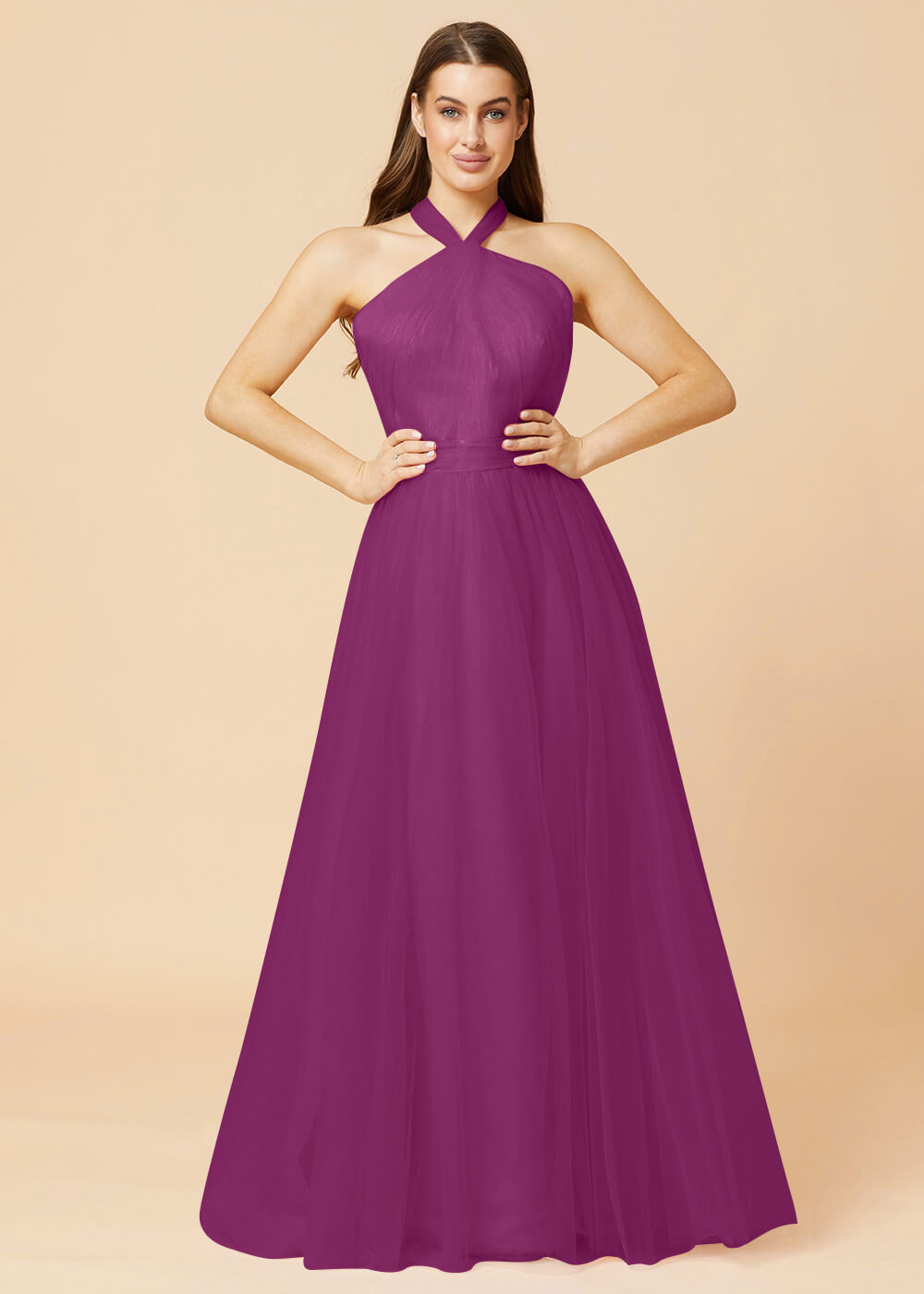 Halter Neck A-line Tulle Bridesmaid Dress