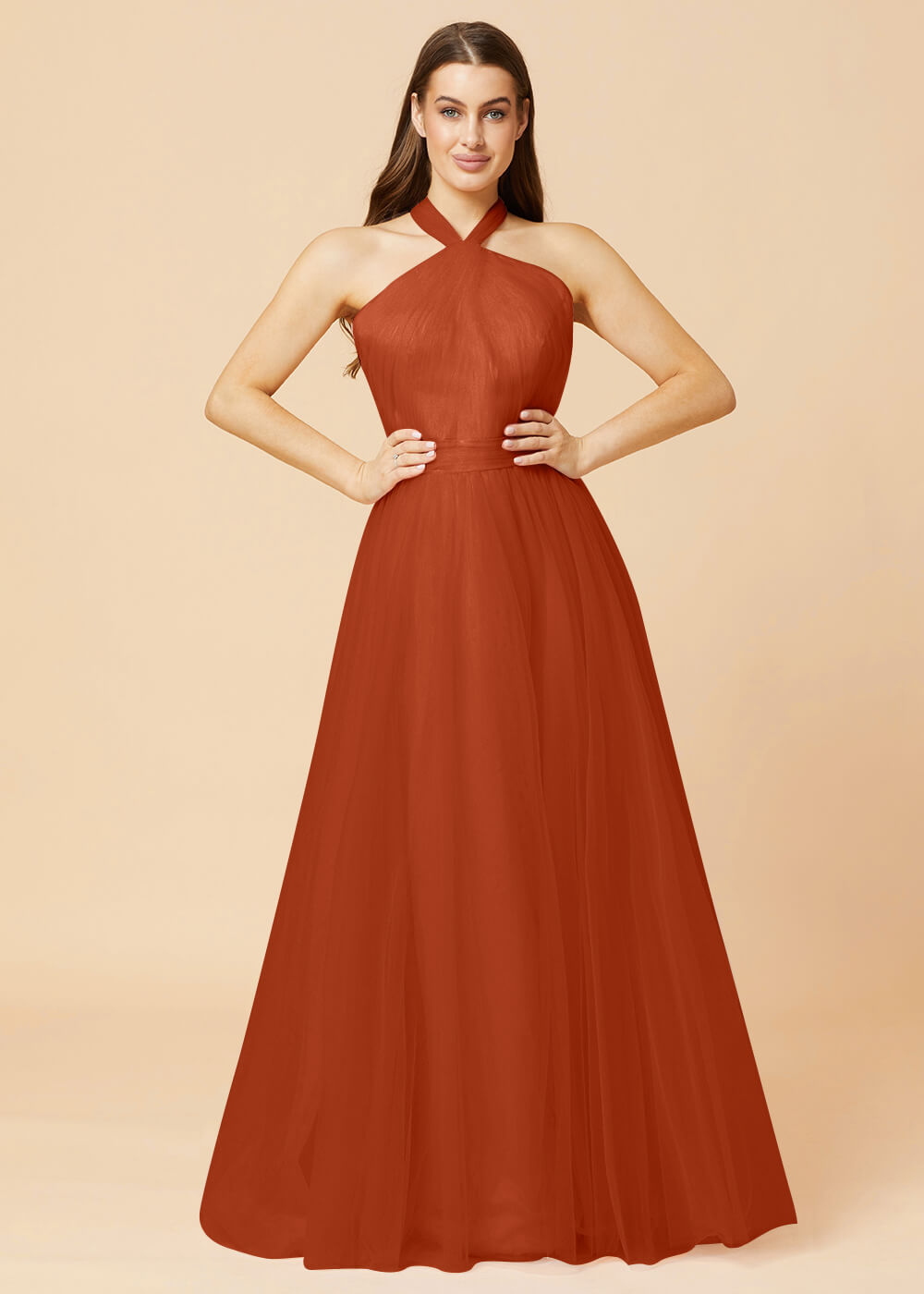 Halter Neck A-line Tulle Bridesmaid Dress