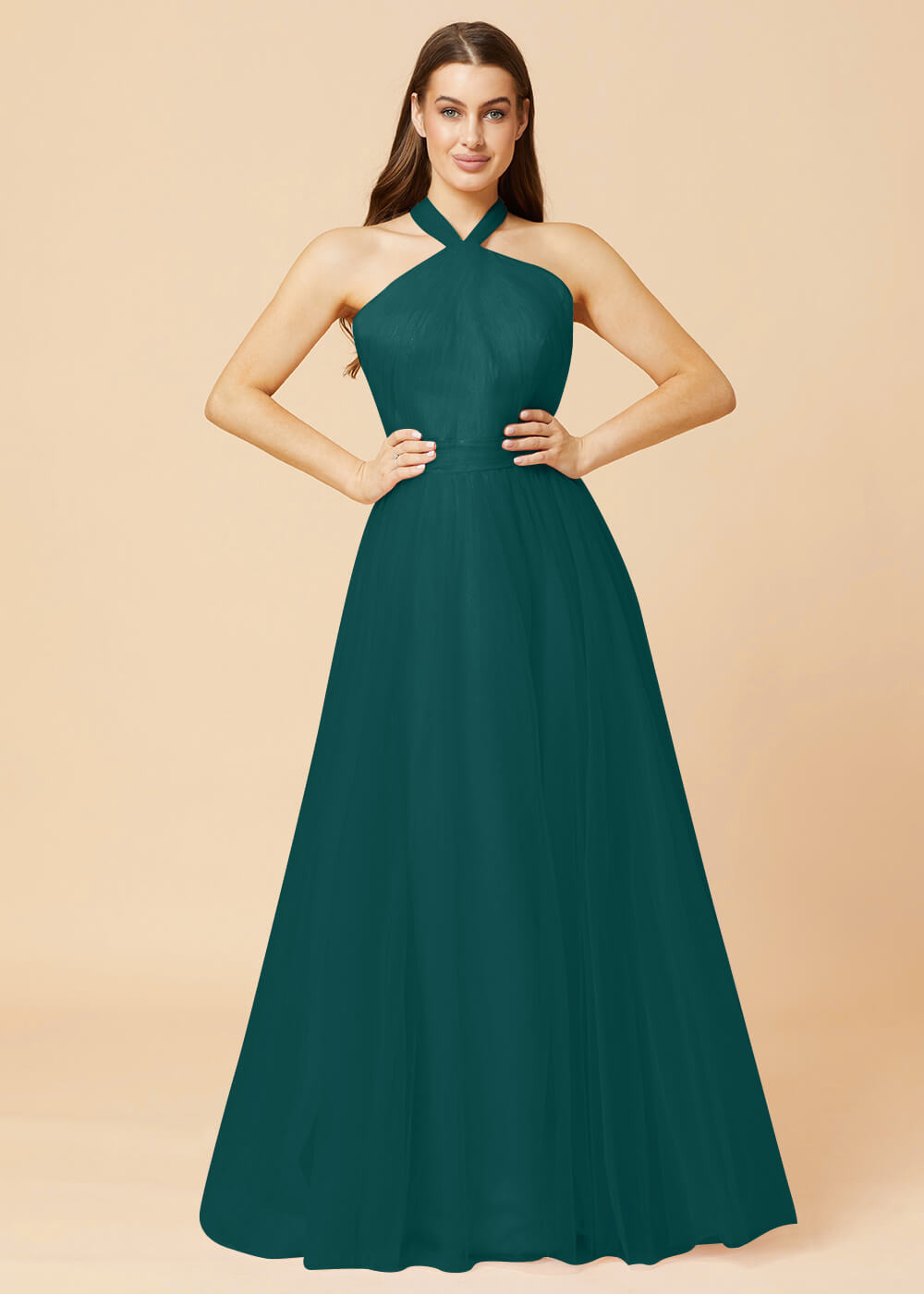 Halter Neck A-line Tulle Bridesmaid Dress