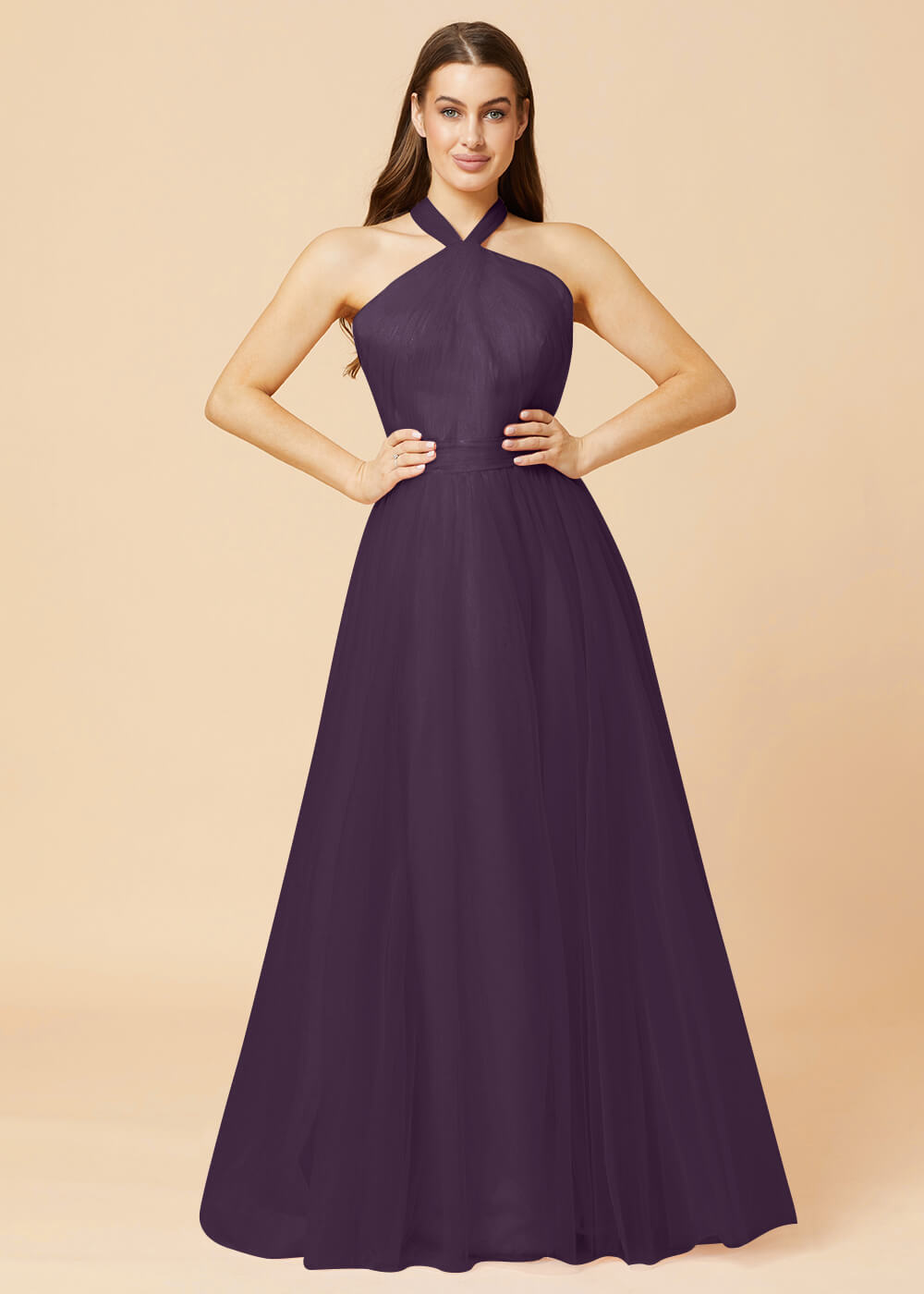 Halter Neck A-line Tulle Bridesmaid Dress