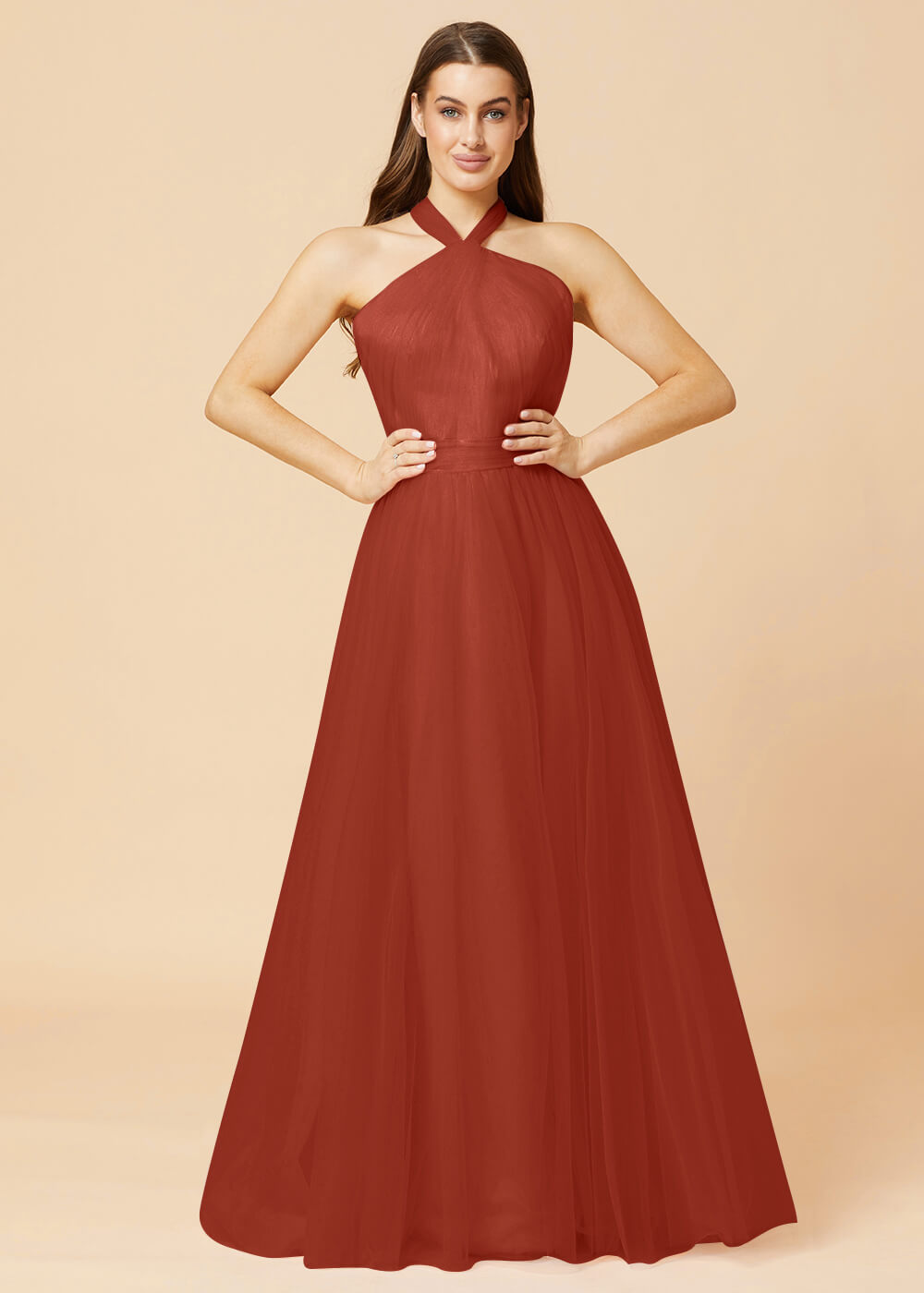 Halter Neck A-line Tulle Bridesmaid Dress