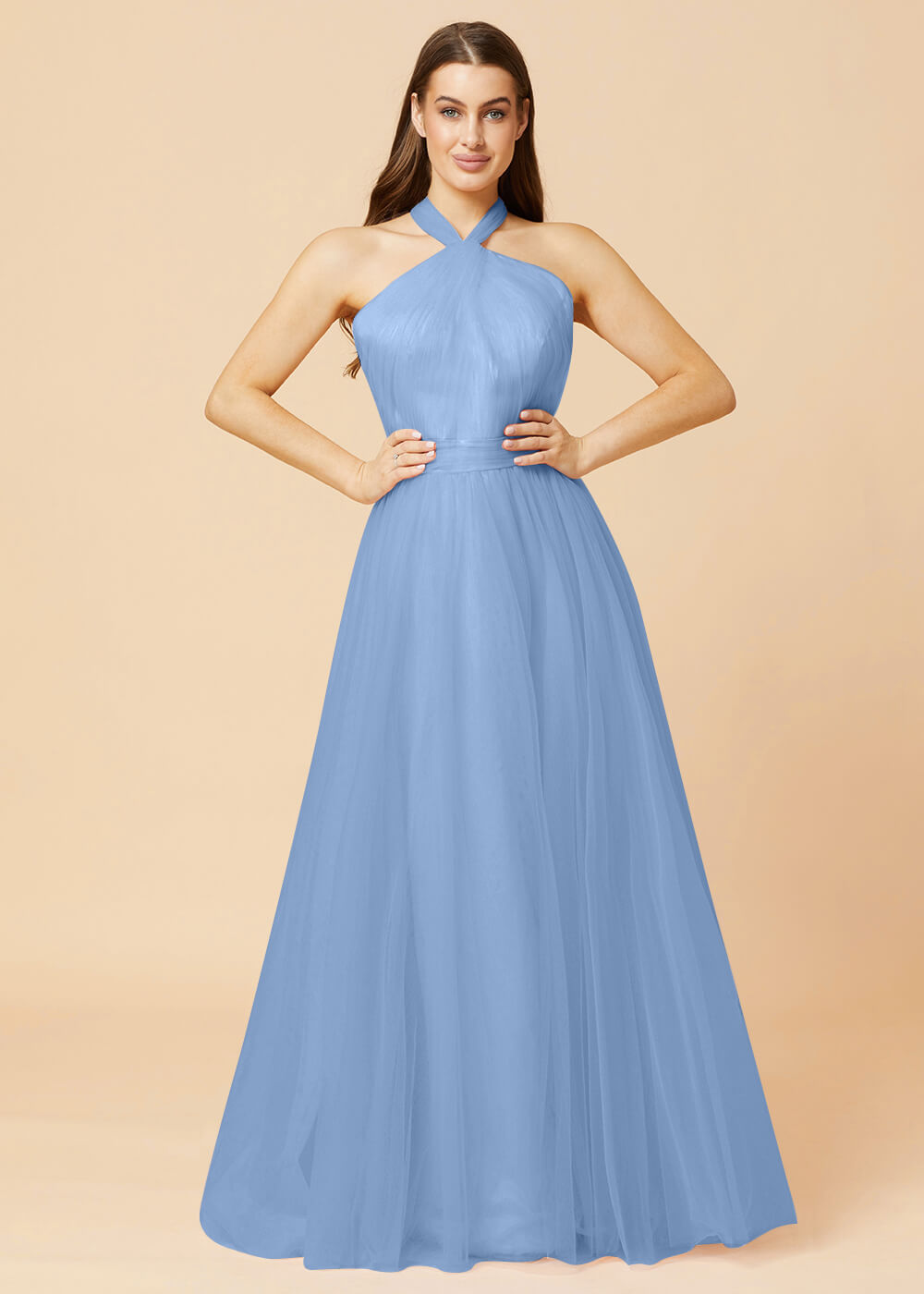 Halter Neck A-line Tulle Bridesmaid Dress