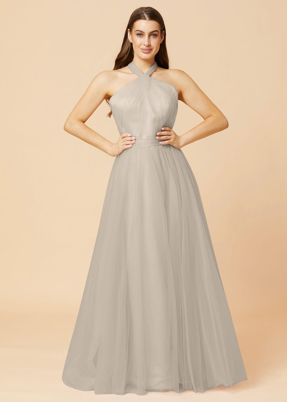 Halter Neck A-line Tulle Bridesmaid Dress
