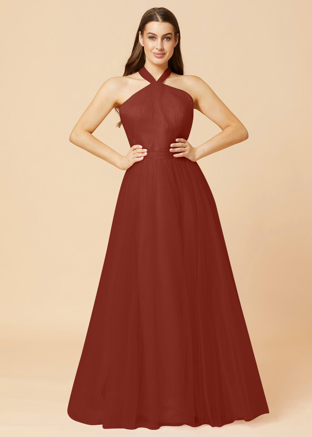 Halter Neck A-line Tulle Bridesmaid Dress