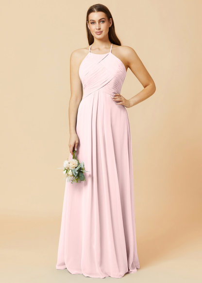 Halter Neck Pleated Chiffon Bridesmaid Dress