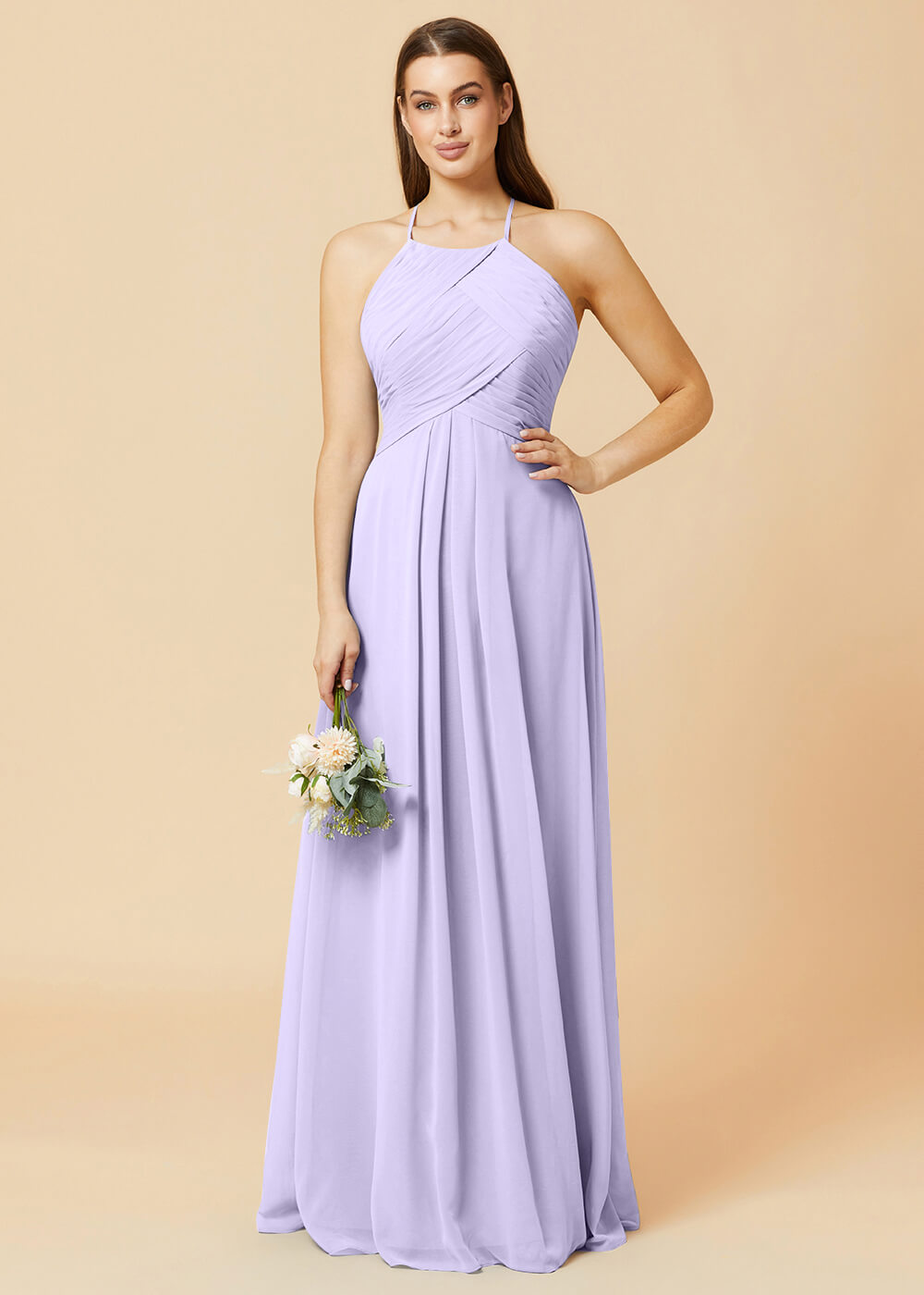 Halter Neck Pleated Chiffon Bridesmaid Dress