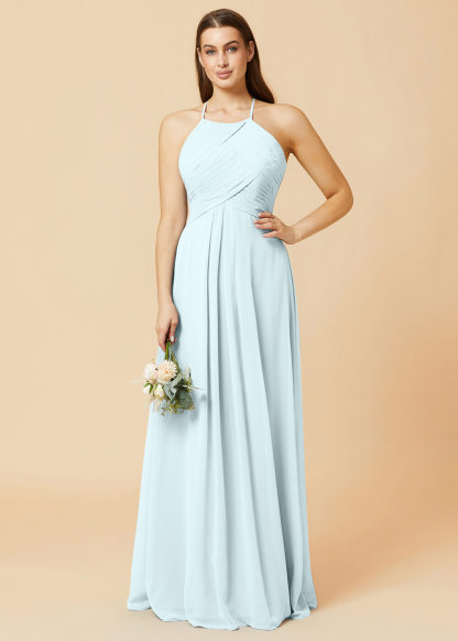 Halter Neck Pleated Chiffon Bridesmaid Dress