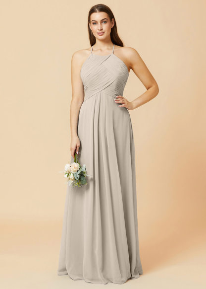 Halter Neck Pleated Chiffon Bridesmaid Dress
