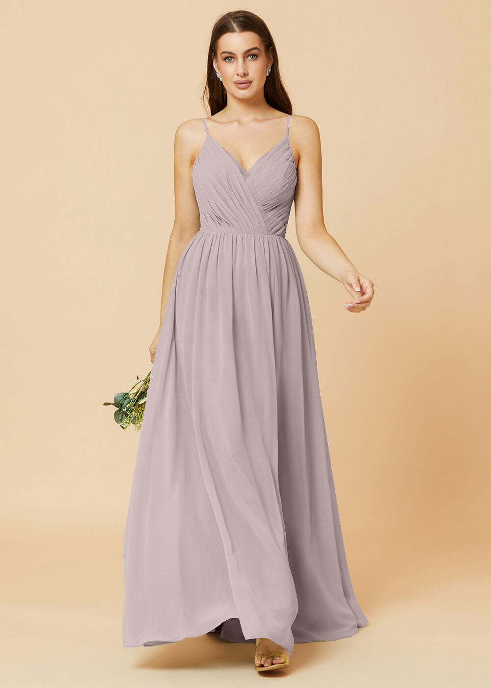 Spaghetti Strap V-neck Chiffon Maxi Bridesmaid Dress