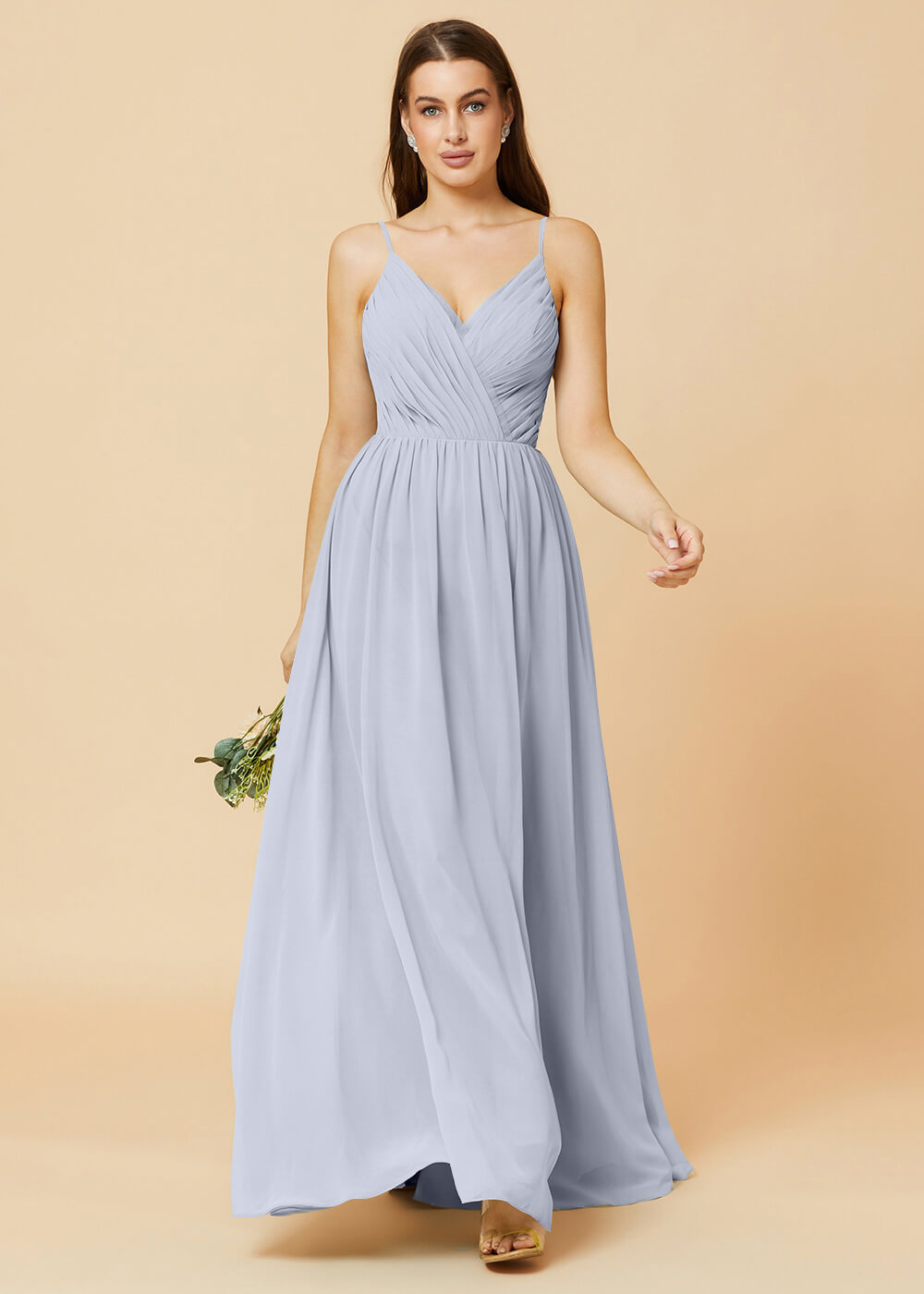 Spaghetti Strap V-neck Chiffon Maxi Bridesmaid Dress