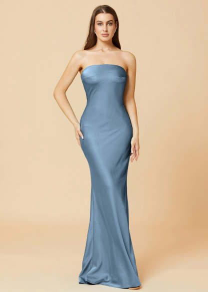 Strapless Mermaid Satin Floor Length Bridesmaid Dress