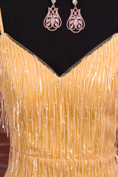 Gold Sparkly Sequin Fringed Short Homecoming Dress