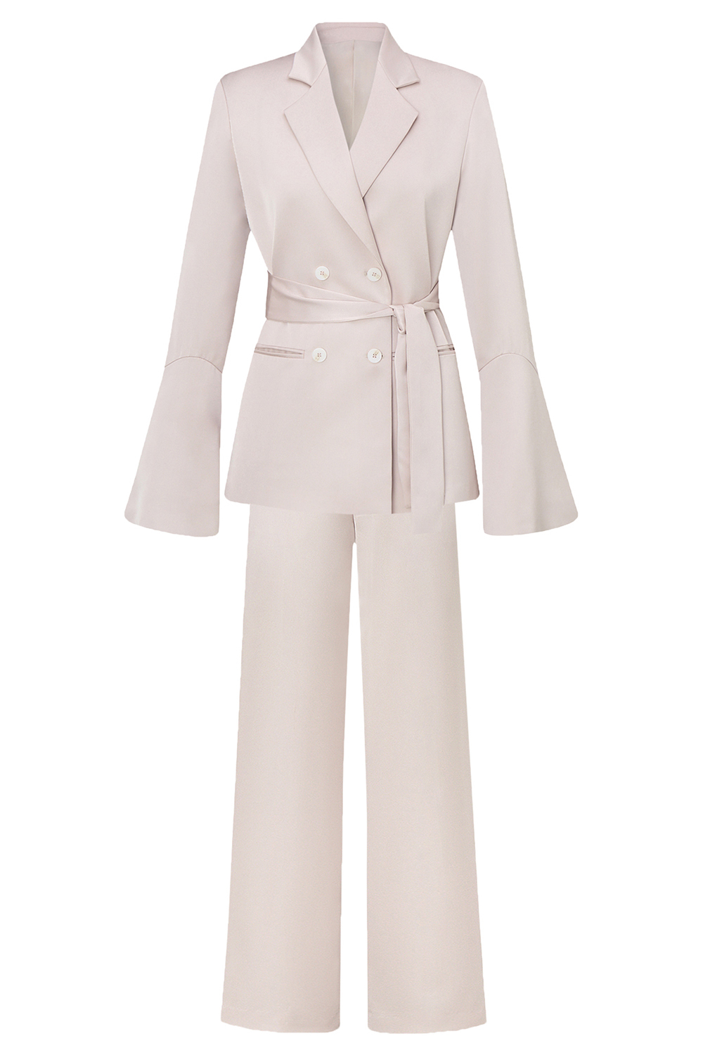 Champagne Flare Sleeves 2 Piece Women's Suits with Belt