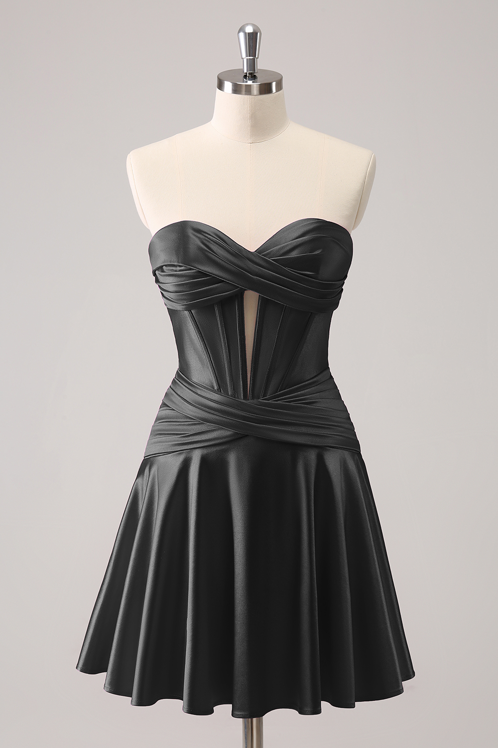 Burgundy Corset Pleated A Line Satin Short Homecoming Dress