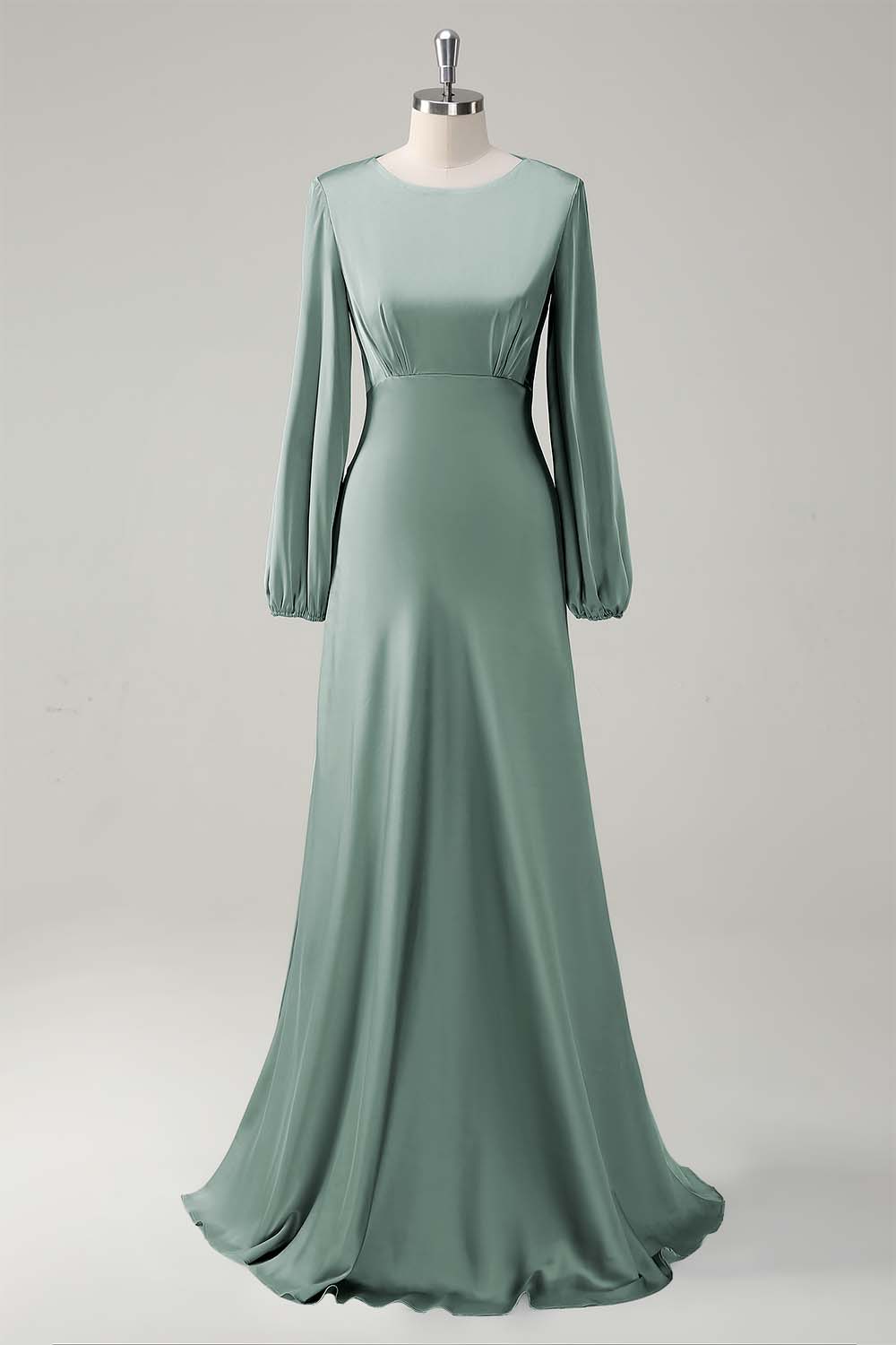 Sage Long Sleeves Satin A-Line Bridesmaid Dress