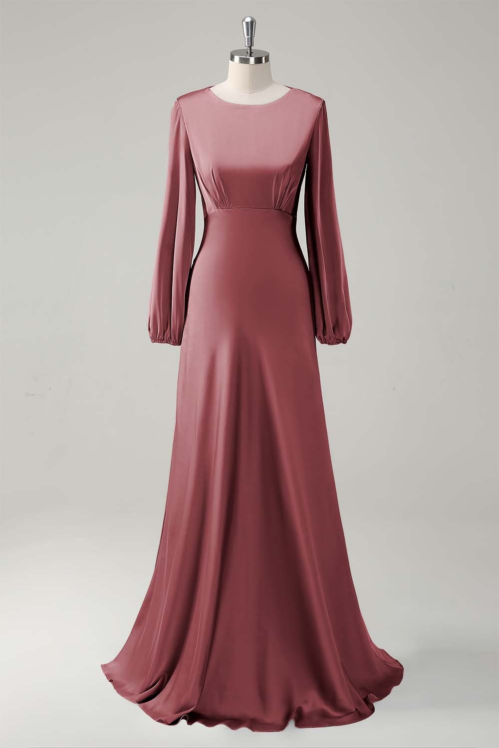 Sage Long Sleeves Satin A-Line Bridesmaid Dress